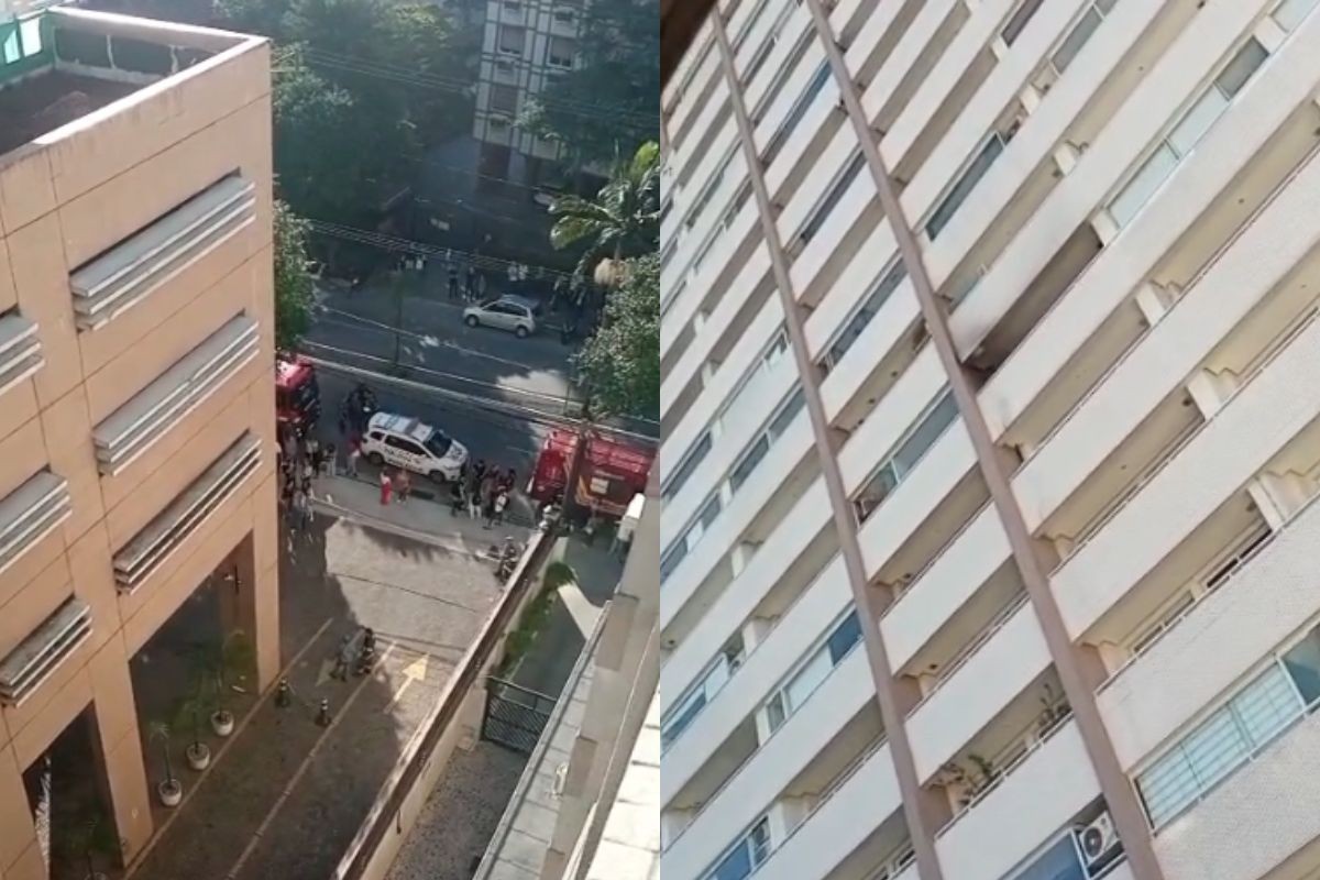 Prédio comercial é evacuado após incêndio atingir sacada de escritório em Santos, SP | Santos e Região