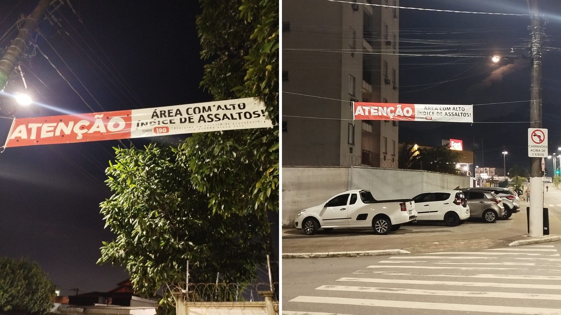 Moradores colocam faixas e fazem alerta sobre área com alto índice de assaltos em Santos, SP | Santos e Região