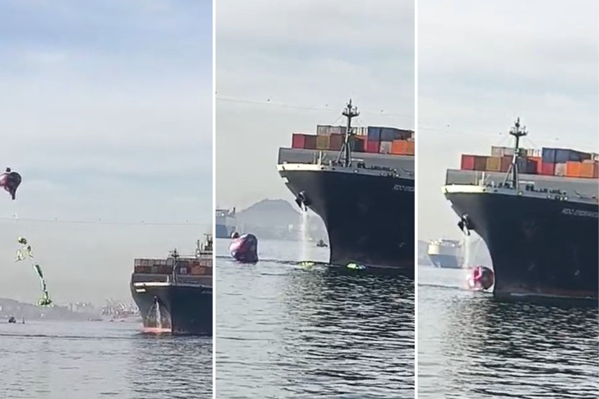 Balão cai diante de navio no Porto de Santos; veja o vídeo e entenda os riscos | Porto Mar