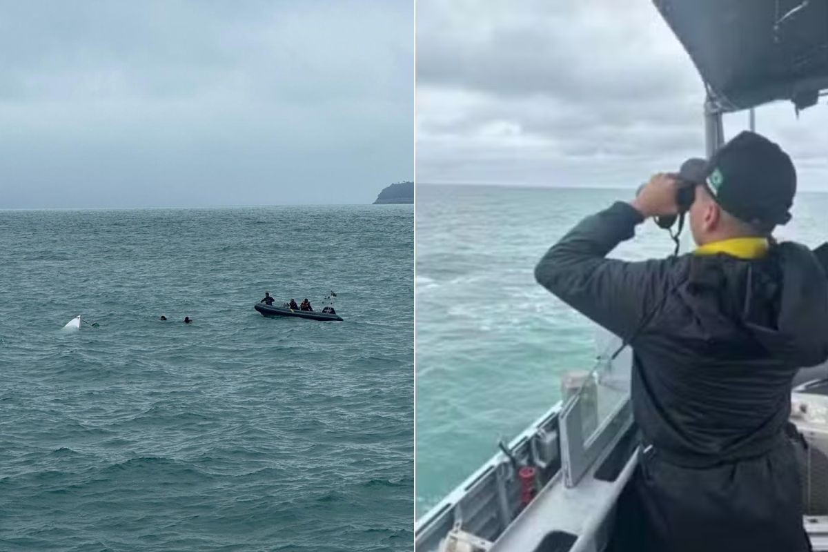 Corpo é encontrado próximo a ilha em Guarujá, SP, durante buscas por desaparecidos no mar após naufrágio