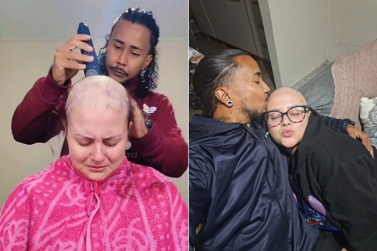 Marido raspa cabelo de esposa com câncer em gesto de apoio e vídeo emociona
