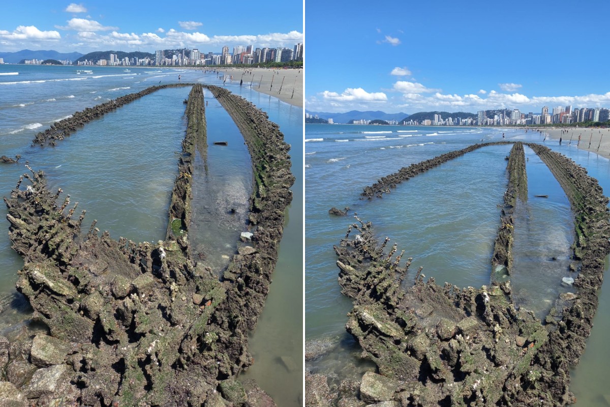 ‘Navio fantasma’ volta a aparecer no litoral de São Paulo e surpreende banhistas