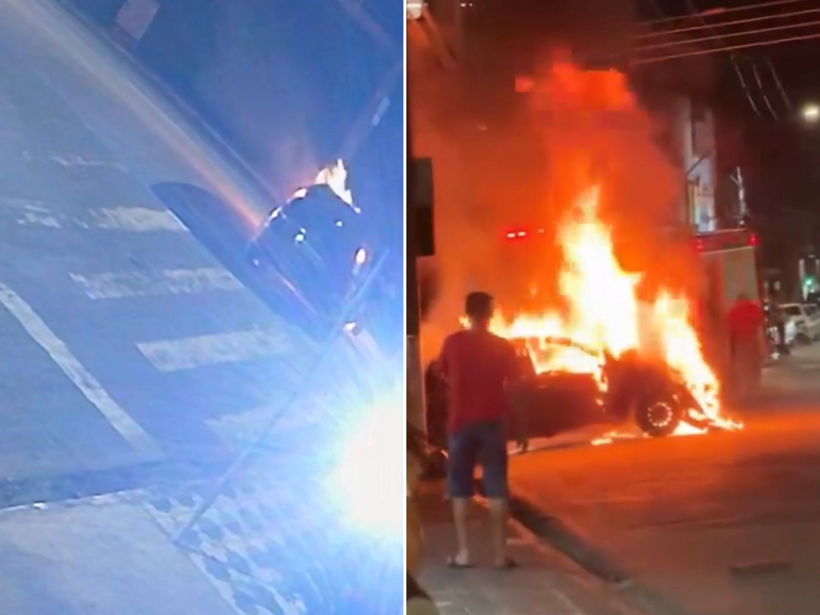 Carro pega fogo com motorista dentro no interior de SP; VÍDEO