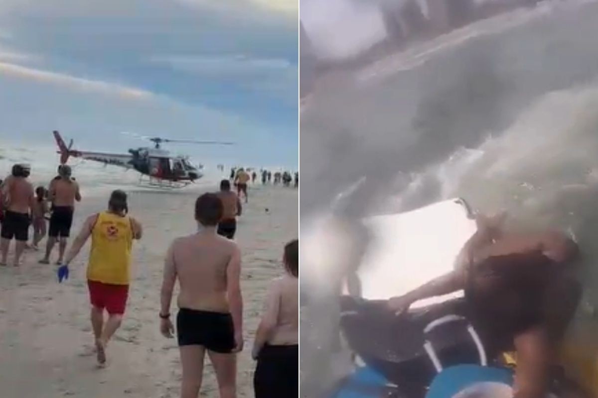 Vídeos flagram resgates de banhistas com helicóptero e moto aquática