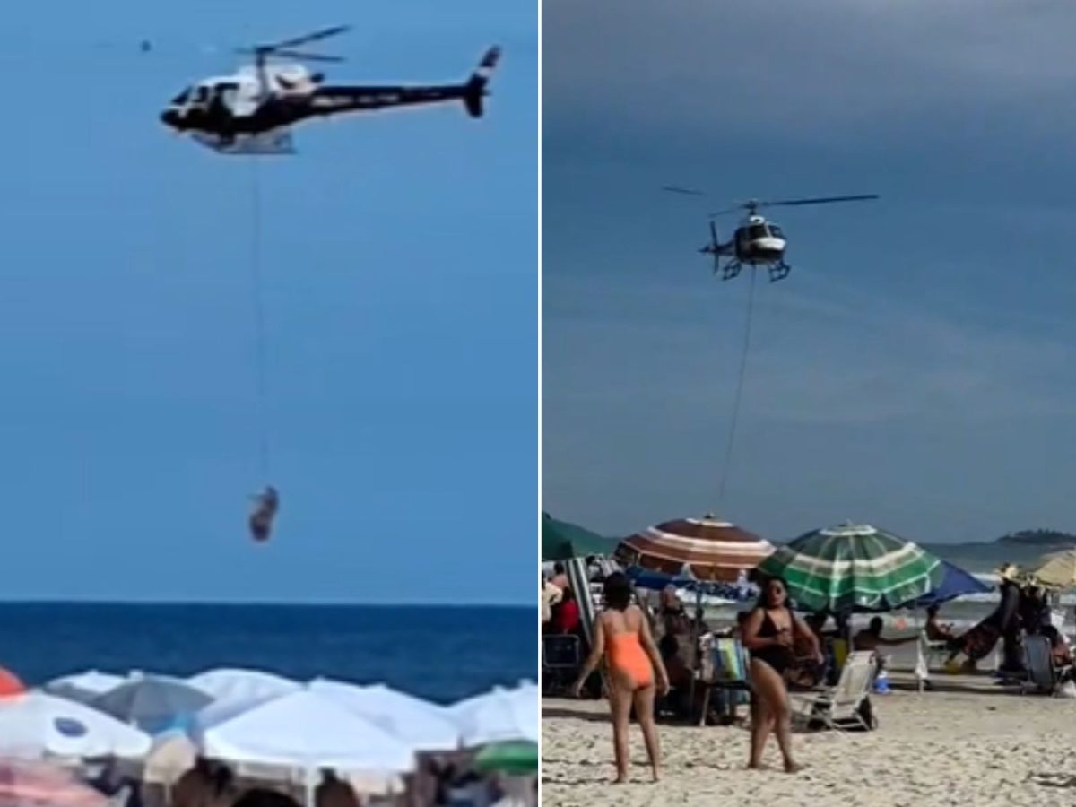 Águia atua no resgate de 5 banhistas no litoral de SP; VÍDEO