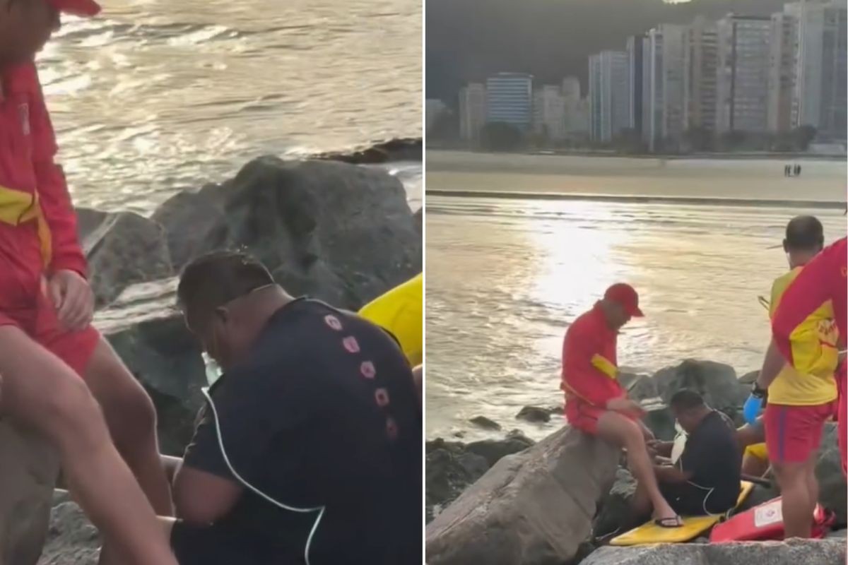 Boliviano fica preso entre rochas na praia ao recuperar documentos