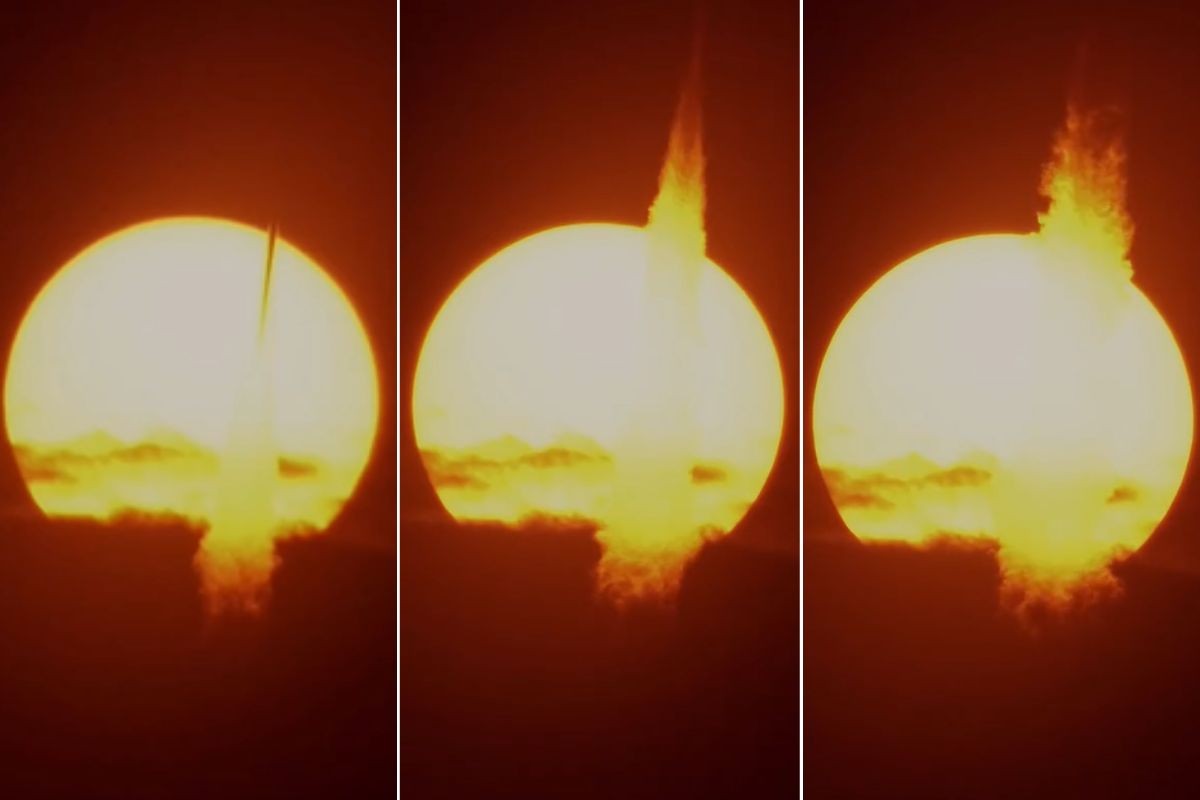 Fotógrafo brasileiro registra foguete passando em frente ao Sol