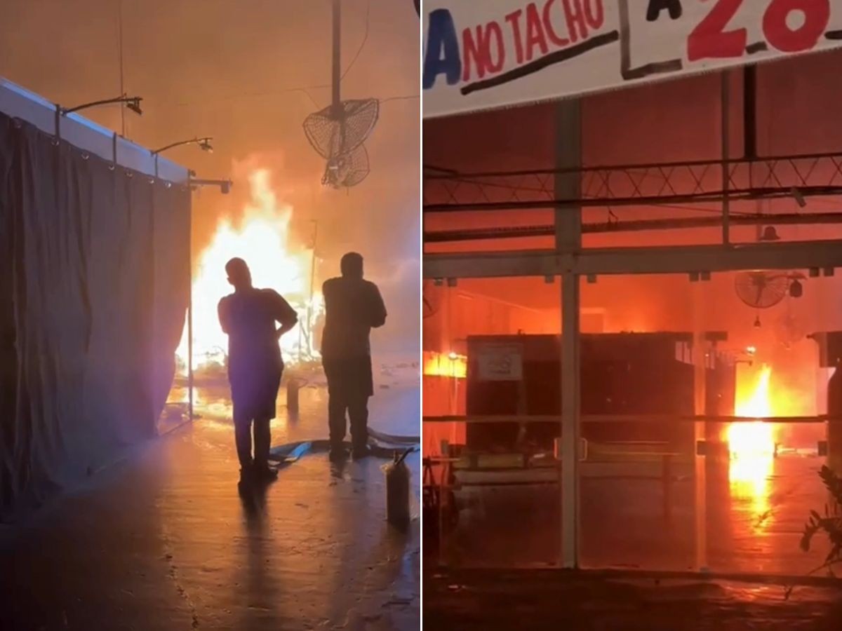 Incêndio destrói estandes no Shopping Russi em Guarujá