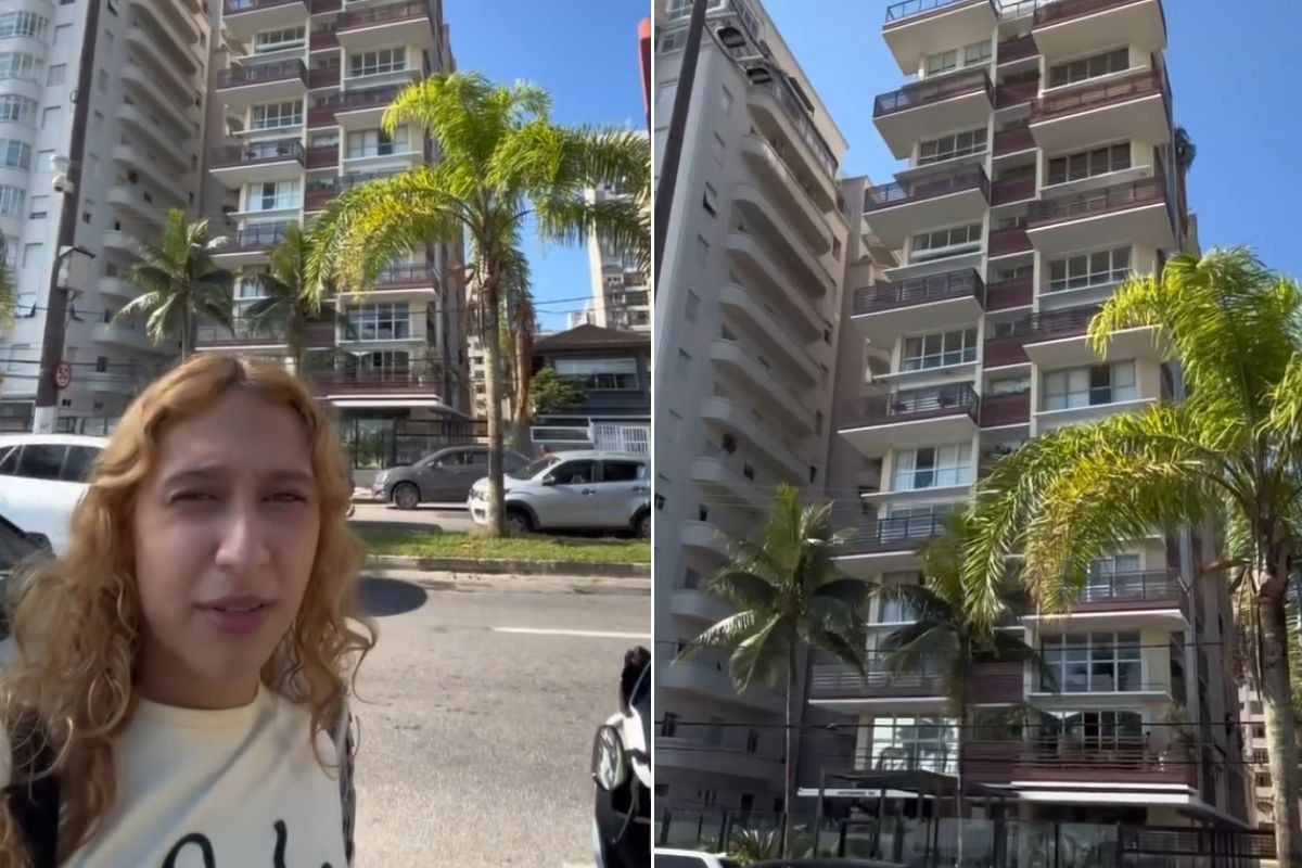 Influenciadora decora nomes de prédios na praia de Santos pela beleza