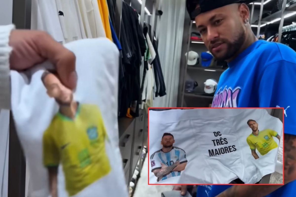 Neymar mostra foto com Messi em cueca e frase: ‘Os três maiores’; VEJA