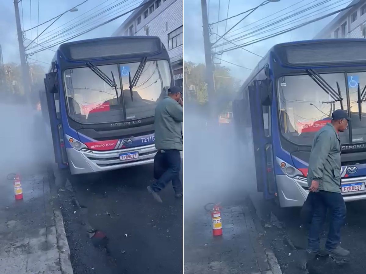 Ônibus tem incêndio e passageiros correm para fora do veículo