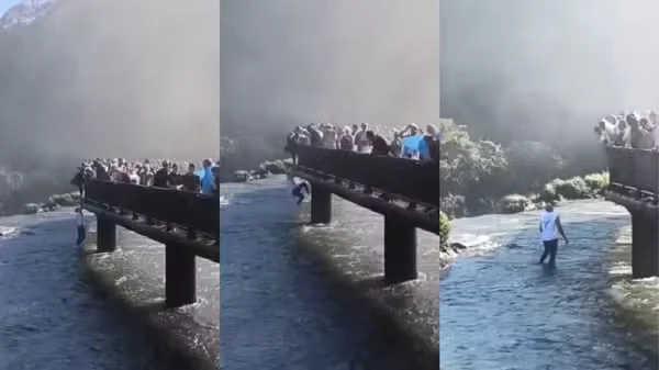 Vídeo mostra turista após pular nas Cataratas por celular
