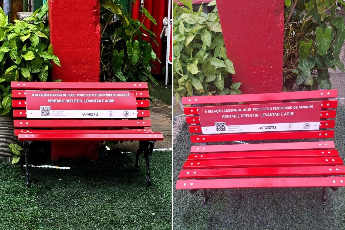 Banco Vermelho em Santos alerta para violência contra a mulher
