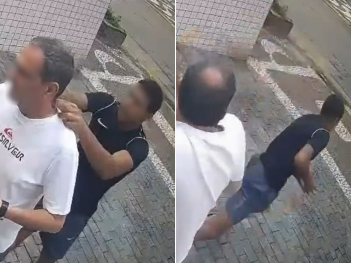 Homem é surpreendido por ladrão e tem a corrente roubada ao entrar em prédio no litoral de SP; VÍDEO