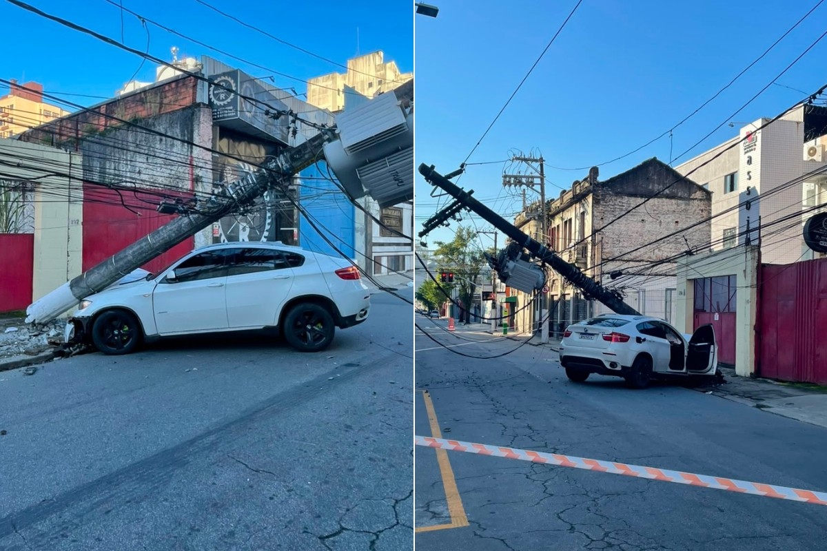 Motorista foge e deixa BMW destruído após causar apagão; VÍDEO